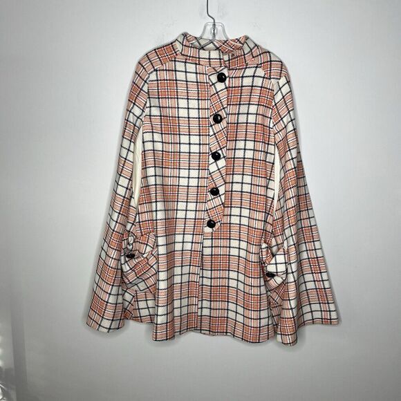 Queen of Capes Country Place Cape Jacket Women Tweed Vintage Cream Plaid Mod 60s - Picture 4 of 16